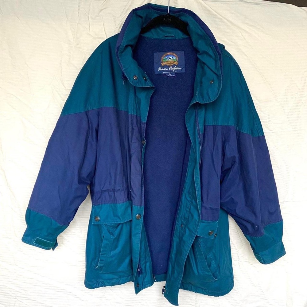 Vintage retro green and blue puffer windbreaker coat. - XL